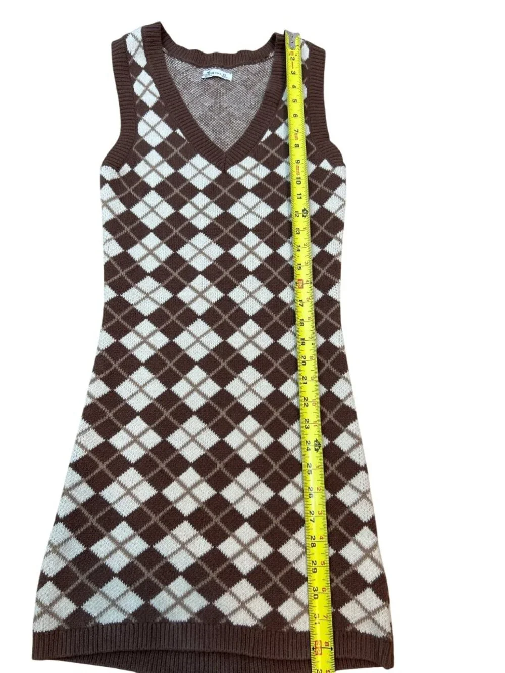 Hollister Sweater Bodycon Vest Dress XS Argyle V-Neck Sleeveless Mini Dress Y2K